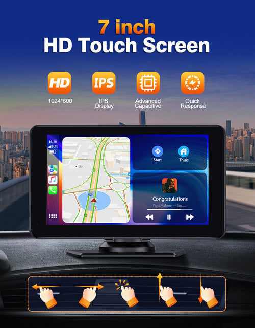 Load image into Gallery viewer, Carplay Screen for Car, 7&quot; Wireless Portable Carplay Compatible Android Auoto, GPS Navigation, Mirror Link, Voice Control, AUX/FM
