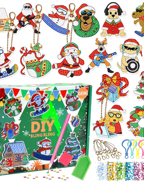 Load image into Gallery viewer, Christmas Diamond Painting Keychain 5D DIY Hanging Diamond Art Kits Diamond Ornaments for Kids Christmas Crafts Family Decor
