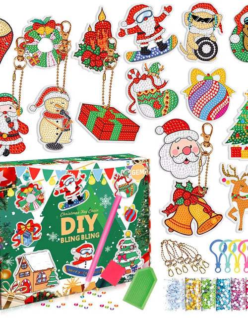 Load image into Gallery viewer, Christmas Diamond Painting Keychain 5D DIY Hanging Diamond Art Kits Diamond Ornaments for Kids Christmas Crafts Family Decor
