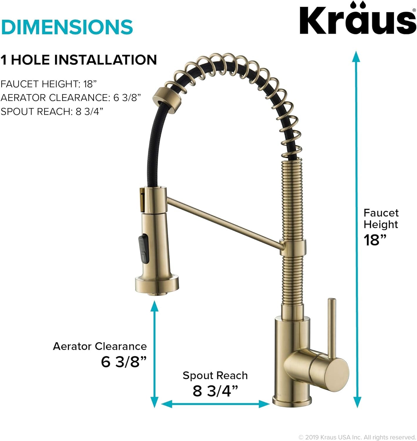 KPF-1610BG Bolden 18-Inch Commercial Kitchen Faucet with Dual Function Pull-Down Sprayhead in All-Brite Finish, 18 Inches, Brushed Gold