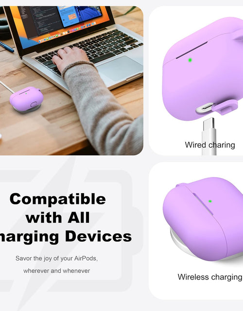 Load image into Gallery viewer, Airpods Pro Case Cover with Keychain, Full Protective Silicone Skin Accessories for Women Girl with Apple 2019 Latest Airpods Pro Case, Front LED Visible-Lavender
