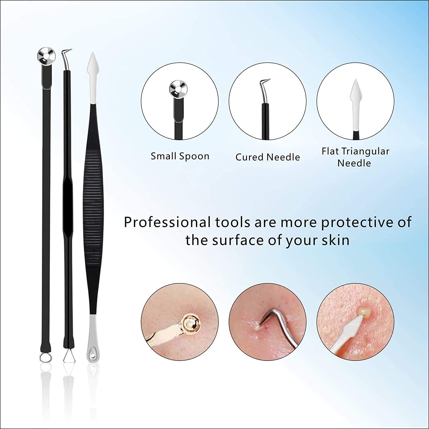 Pimple Popper Tool Kit 11 Pcs,  Blackhead Remover Pimple Extractor Tools with Metal Case for Quick and Easy Removal of Blackheads,Pimples,Whiteheads,Zit Popper,Forehead,Facial and Nose (Black)